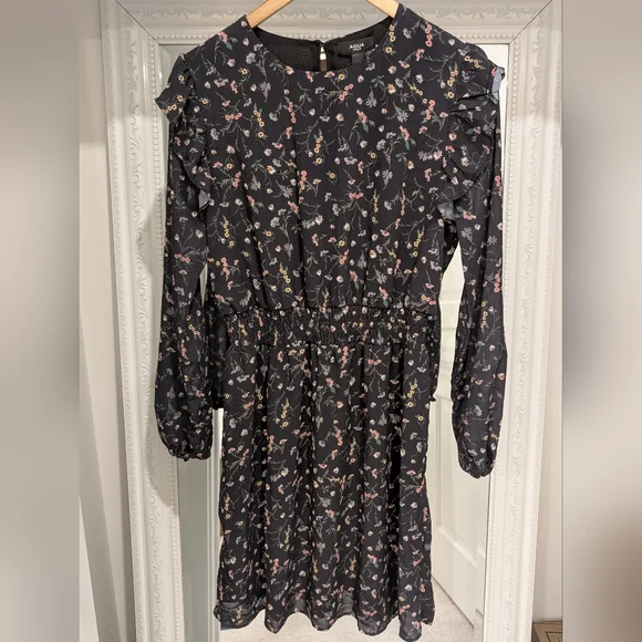 NWT Aqua Girls Black Floral Dress - Picture 1 of 5